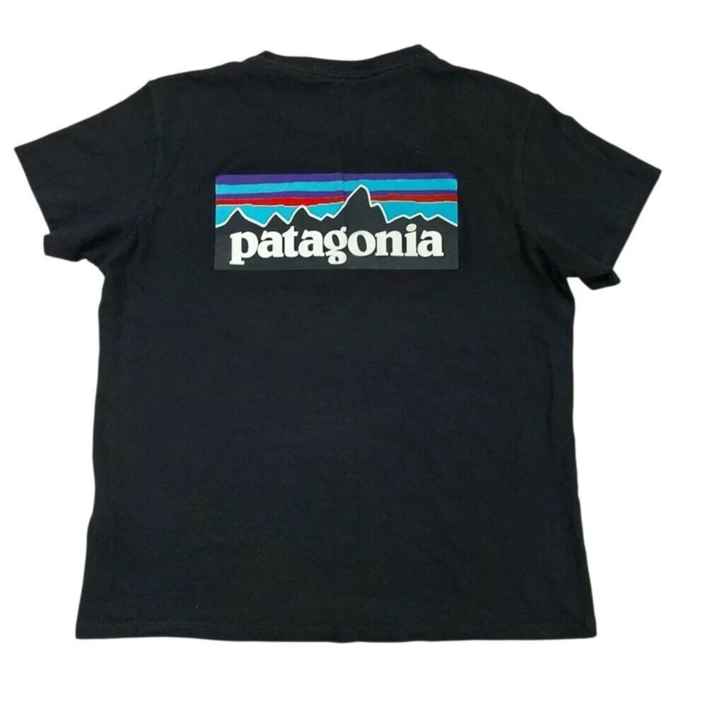 Patagonia Tee Youth Medium 10/12 Black Cotton Blend Breathable Soft Outdoors